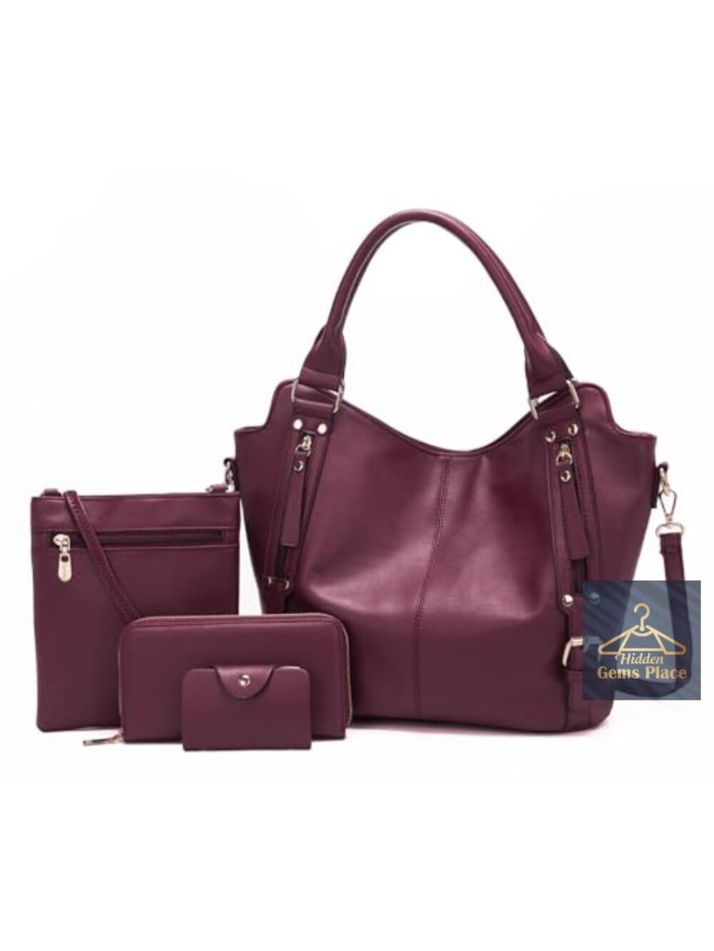 Large Hobo Crossbody Bag Set 4pcs Soft PU Leather Detachable Strap